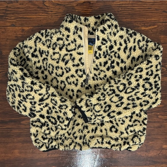 Polo By Ralph Lauren Cheetah Print Sherpa Fleece 1/2 Zip - Girls Size 7 - EUC - Picture 2 of 5